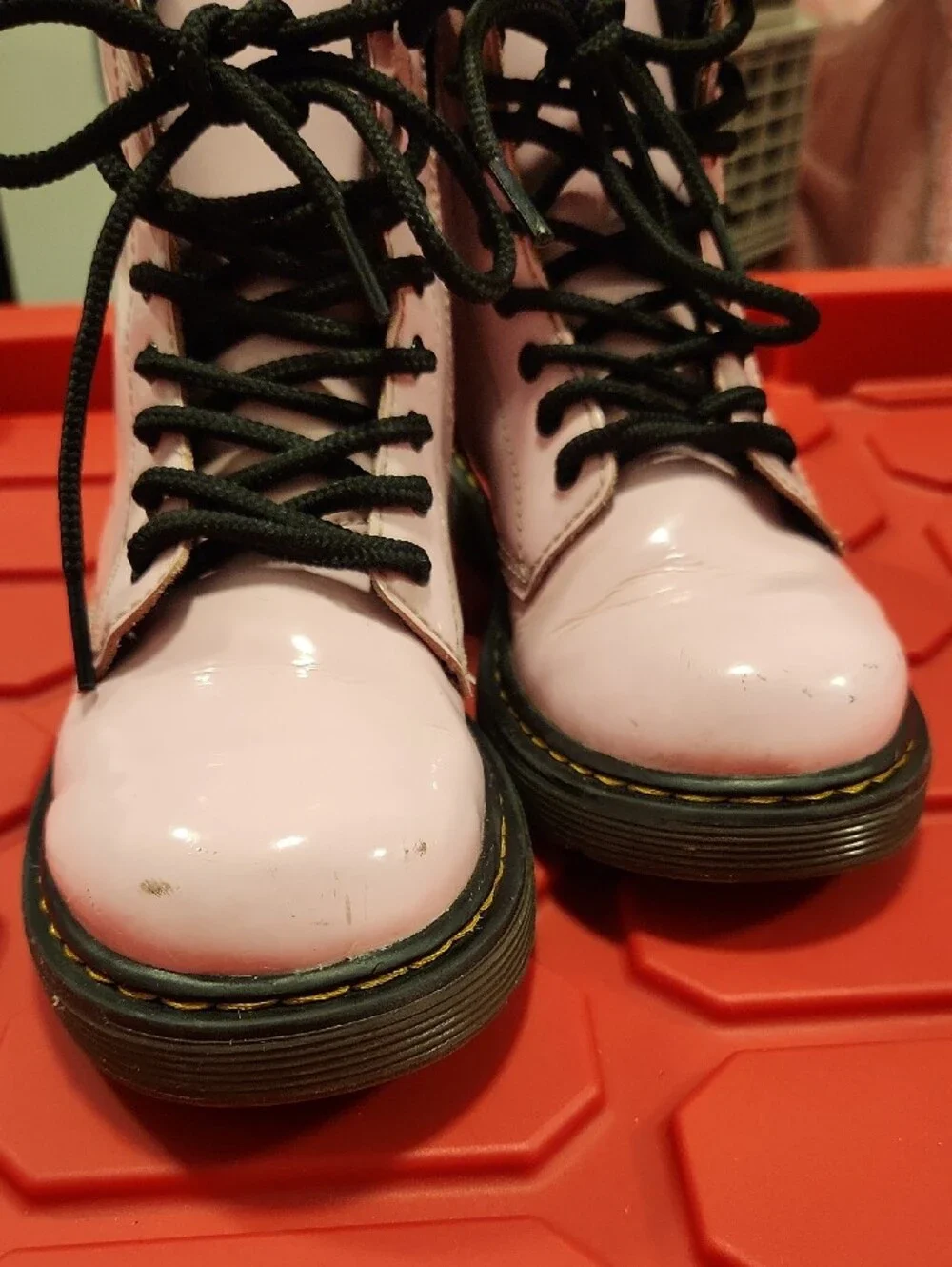 Dr. Martens Pink Lace-Up Kids Combat Boots with Black Laces